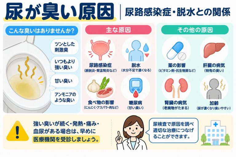 尿が臭い原因とは？尿路感染症・脱水・糖尿病との関係を図解