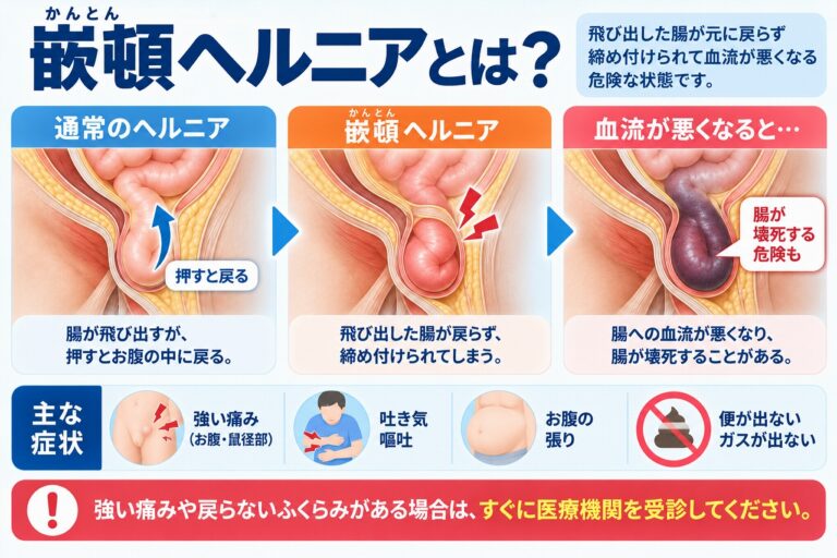 嵌頓ヘルニアとは？腸が戻らなくなる危険な状態と症状