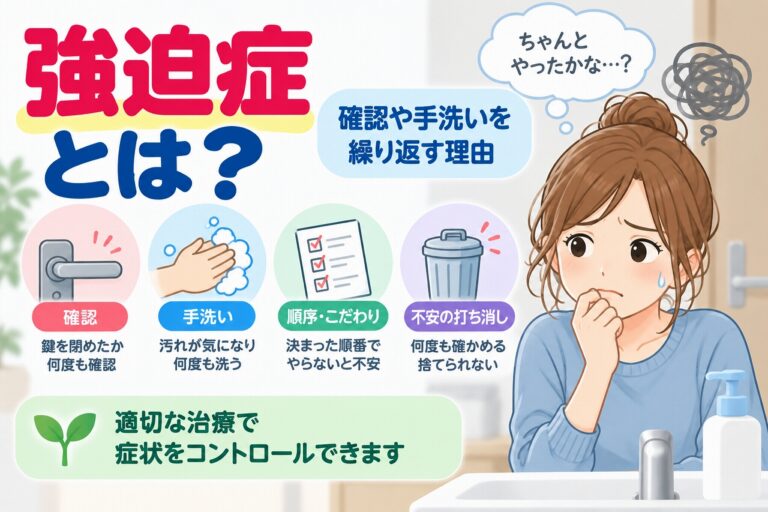 強迫症とは？確認や手洗いを繰り返す理由・主な症状・治療法を図解