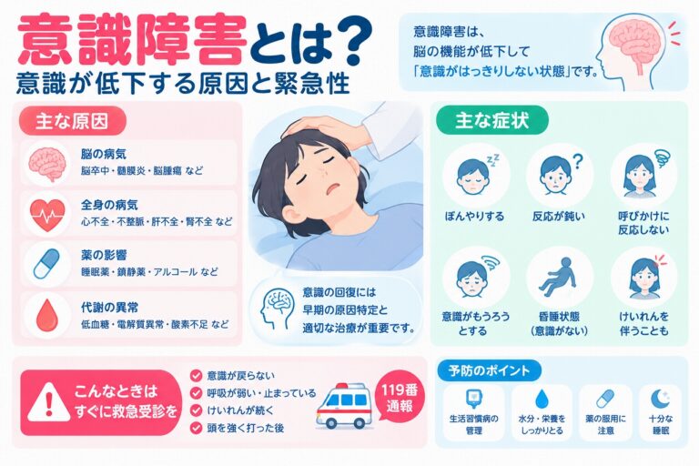 意識障害とは？意識が低下する原因・症状と緊急受診の目安を図解