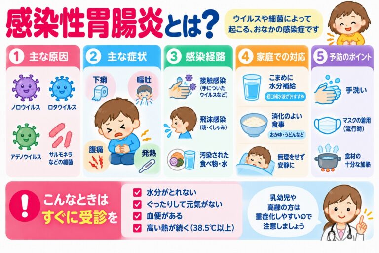 感染性胃腸炎とは？子どもの下痢・嘔吐・腹痛の原因と対処法を図解