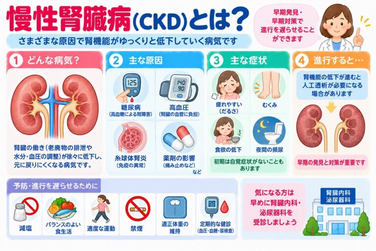 慢性腎臓病（CKD）とは？腎機能が低下する原因・症状・進行予防を図解