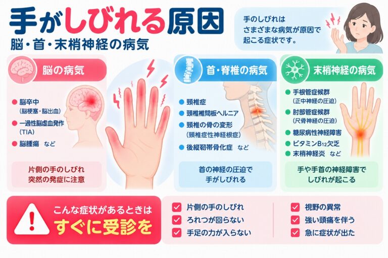 手がしびれる原因とは？脳・首・末梢神経の病気と危険な症状を図解