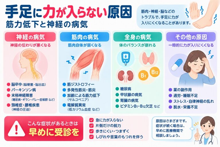 手足に力が入らない原因とは？筋力低下と神経・筋肉の病気を図解