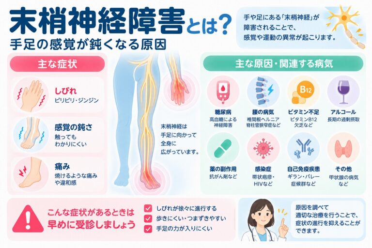 末梢神経障害とは？手足のしびれ・感覚低下の原因と症状を図解
