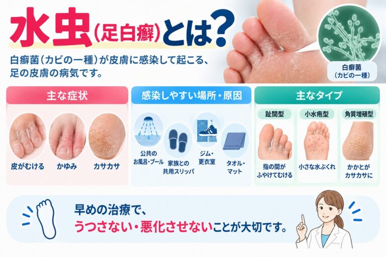 水虫（足白癬）とは？白癬菌による感染の原因と主な症状