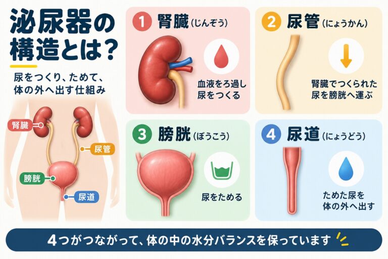泌尿器の構造とは？腎臓・尿管・膀胱・尿道の役割を図解