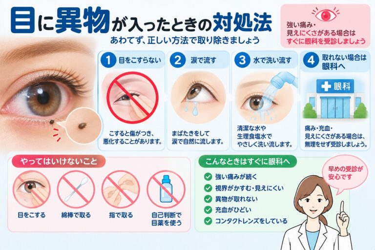 目に異物が入ったときの対処法｜正しい洗い方と眼科を受診する目安