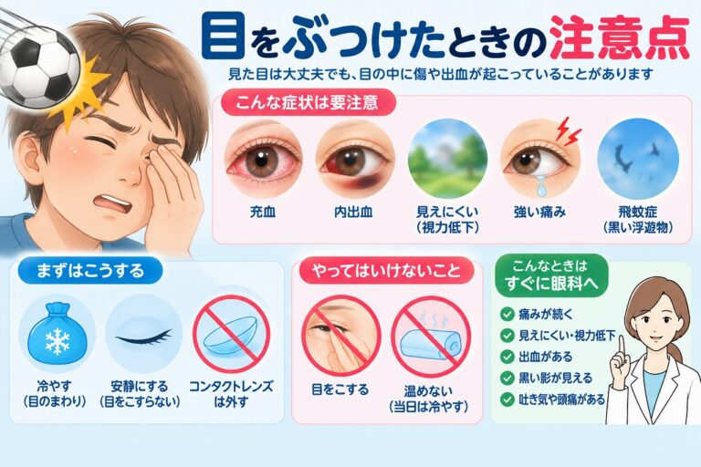 目をぶつけたときの注意点｜冷やし方と眼科を受診すべき症状