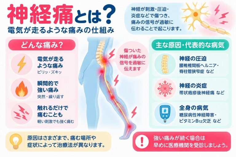 神経痛とは？電気が走るような痛みの仕組み・原因・代表的な病気を図解