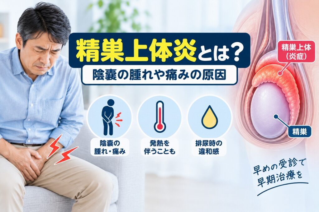 精巣上体炎とは？陰嚢の腫れ・痛み・発熱の原因と症状を解剖図で解説