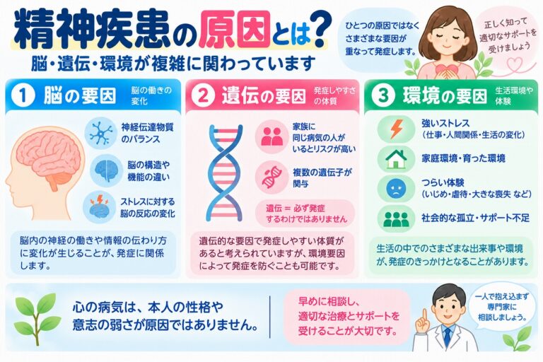 精神疾患の原因とは？脳の働き・遺伝・環境の関係と発症の仕組みを図解