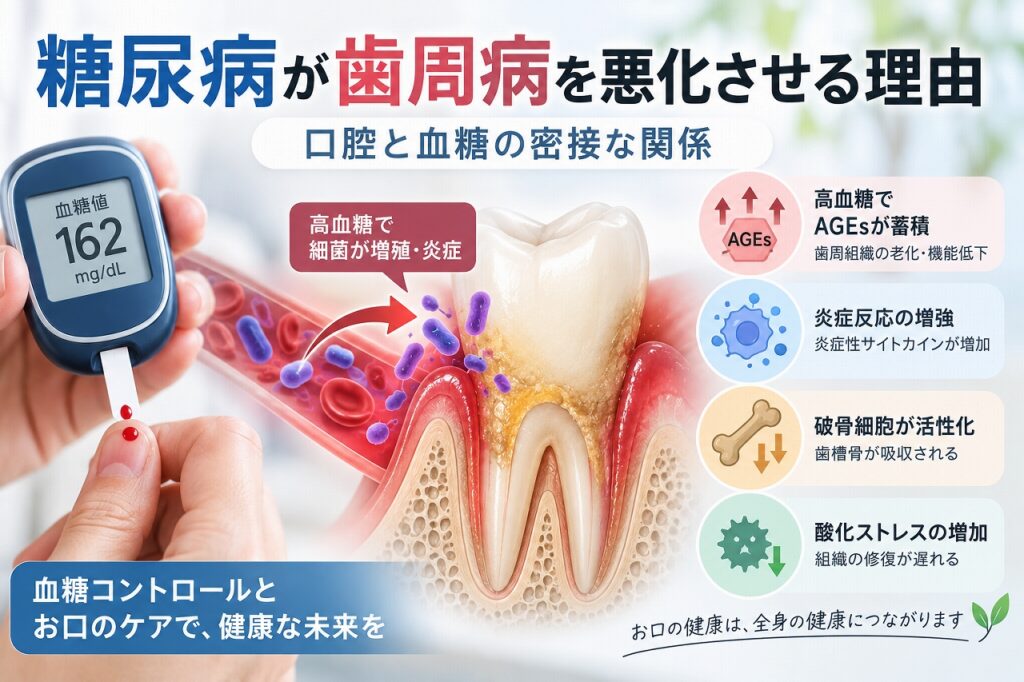 糖尿病が歯周病を悪化させる理由｜高血糖と歯周組織の炎症・骨吸収の関係