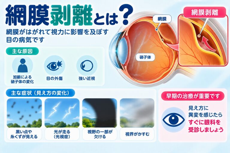 網膜剥離とは？｜飛蚊症・光視症・視野欠損などの症状と原因