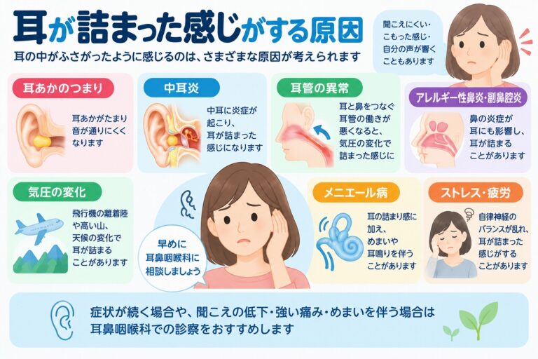 耳が詰まった感じがする原因｜耳垢・中耳炎・耳管・気圧変化などを解説