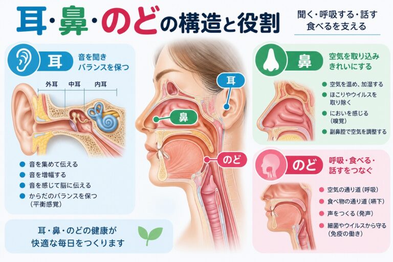 耳・鼻・のどの構造と役割｜聞く・呼吸・嗅覚・発声・嚥下の仕組み