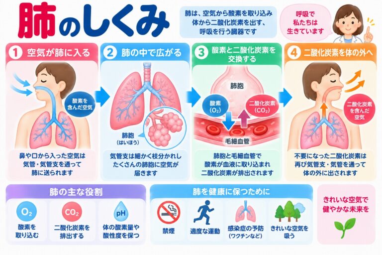 肺のしくみとは？呼吸の流れ・肺胞でのガス交換・肺の働きを図解
