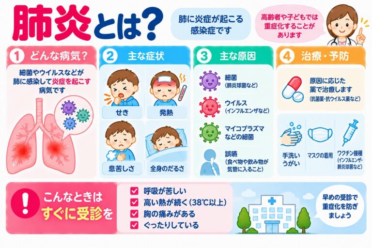 肺炎とは？子どもの咳・発熱・息苦しさの原因と症状・治療法を図解