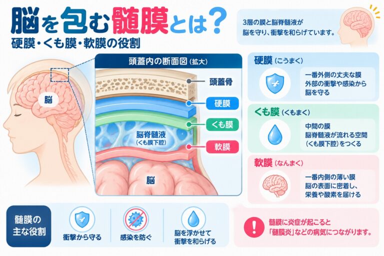 脳を包む髄膜とは？硬膜・くも膜・軟膜の構造と役割を図解