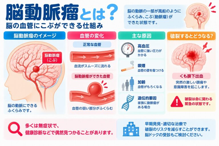 脳動脈瘤とは？脳の血管にこぶができる原因・仕組みと破裂の危険性を図解
