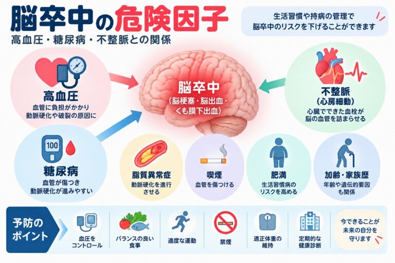 脳卒中の危険因子とは？高血圧・糖尿病・不整脈との関係と予防法を図解