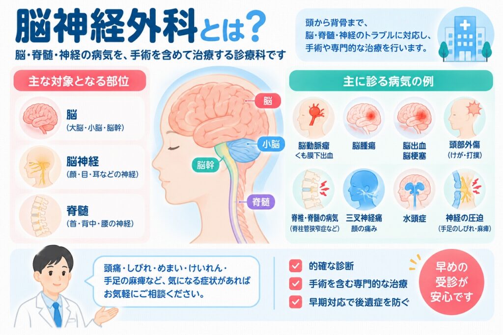 脳神経外科とは？診療する症状・病気と手術を含む治療内容を図解