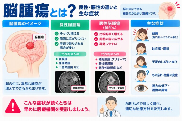 脳腫瘍とは？良性・悪性の違いと主な症状・原因・治療法を図解