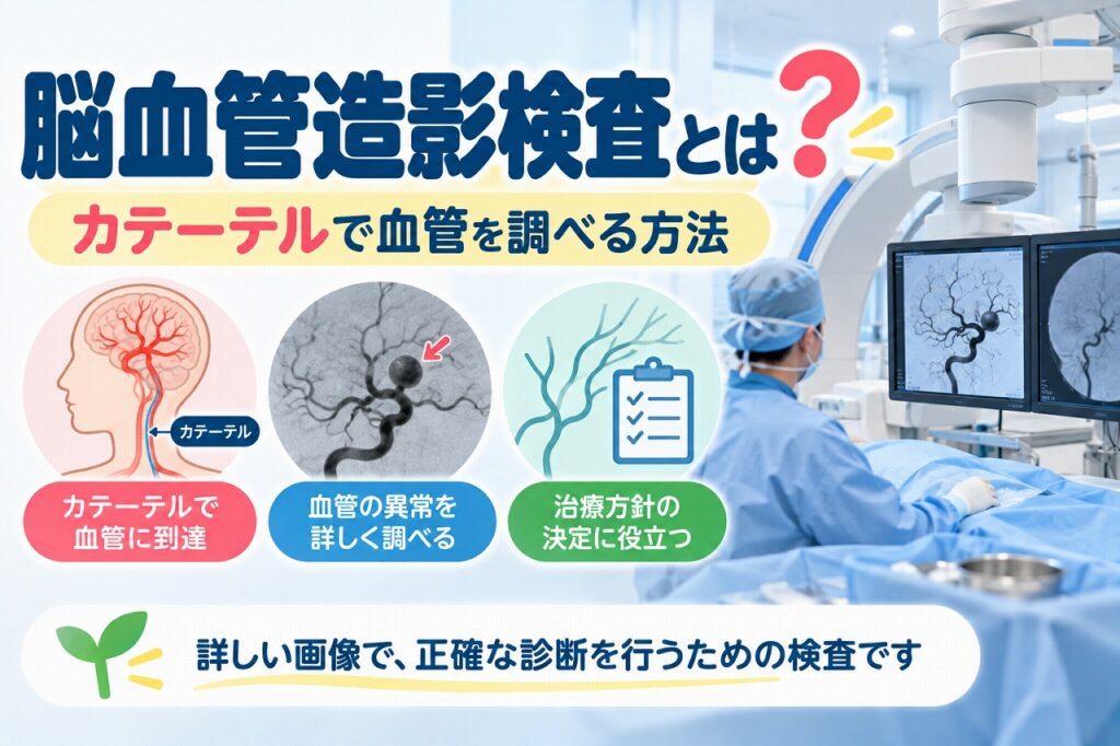 脳血管造影検査とは？カテーテルによる検査方法・脳動脈瘤・血管狭窄の診断を図解