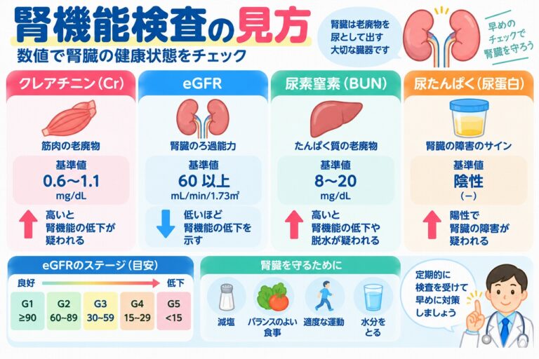 腎機能検査の見方とは？クレアチニン・eGFR・BUN・尿蛋白の数値を図解