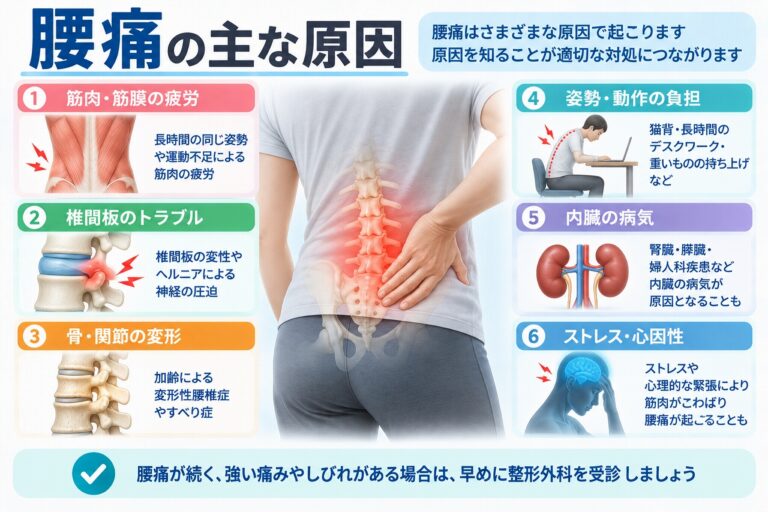 腰痛の主な原因｜筋肉・椎間板・骨や関節など原因別に解説