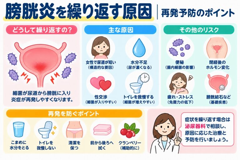 膀胱炎を繰り返す原因とは？再発しやすい理由と予防のポイントを図解