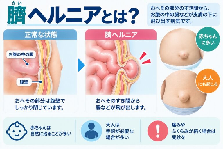 臍ヘルニアとは？おへそがふくらむ原因・症状・治療