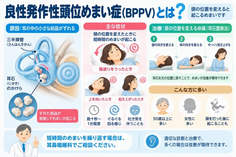 良性発作性頭位めまい症（BPPV）とは？｜頭を動かすと起こるめまいの原因と症状