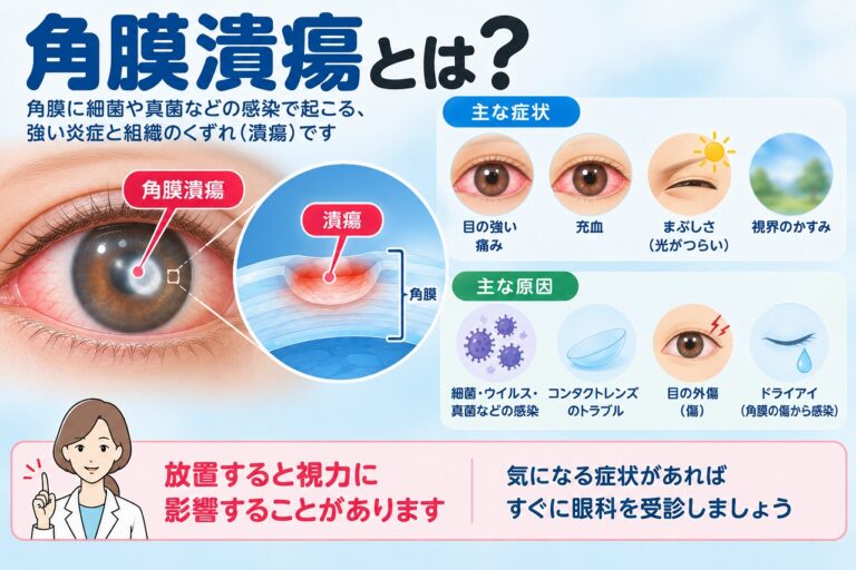 角膜潰瘍とは？｜強い目の痛み・充血・かすみを起こす原因と症状