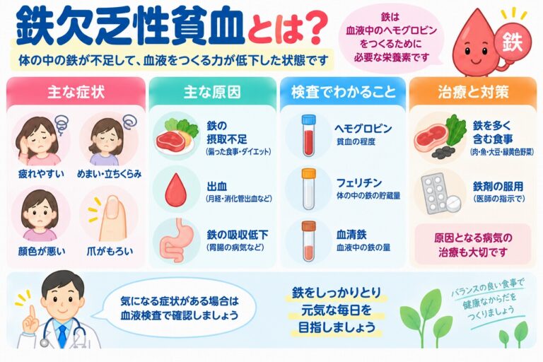 鉄欠乏性貧血とは？鉄分不足の原因・症状・血液検査・治療法を図解