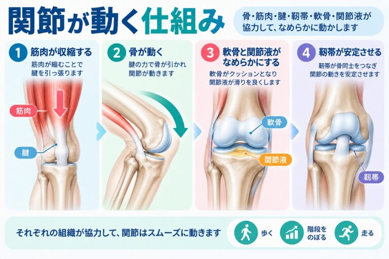 関節が動く仕組み｜筋肉・腱・骨・軟骨・靱帯の働き