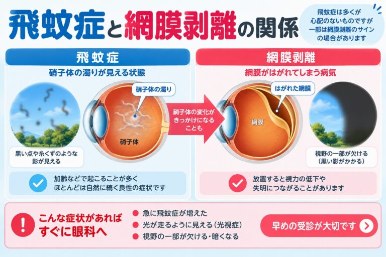 飛蚊症と網膜剥離の関係｜急な飛蚊症・光視症に注意