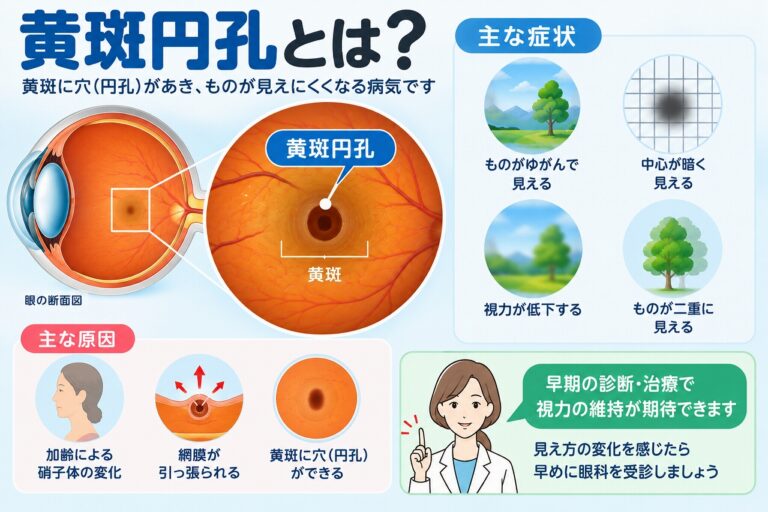 黄斑円孔とは？｜黄斑に穴があき中心が見えにくくなる原因・症状